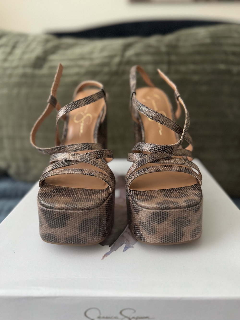 Jessica Simpson Brown Snake-Print Platform Heels